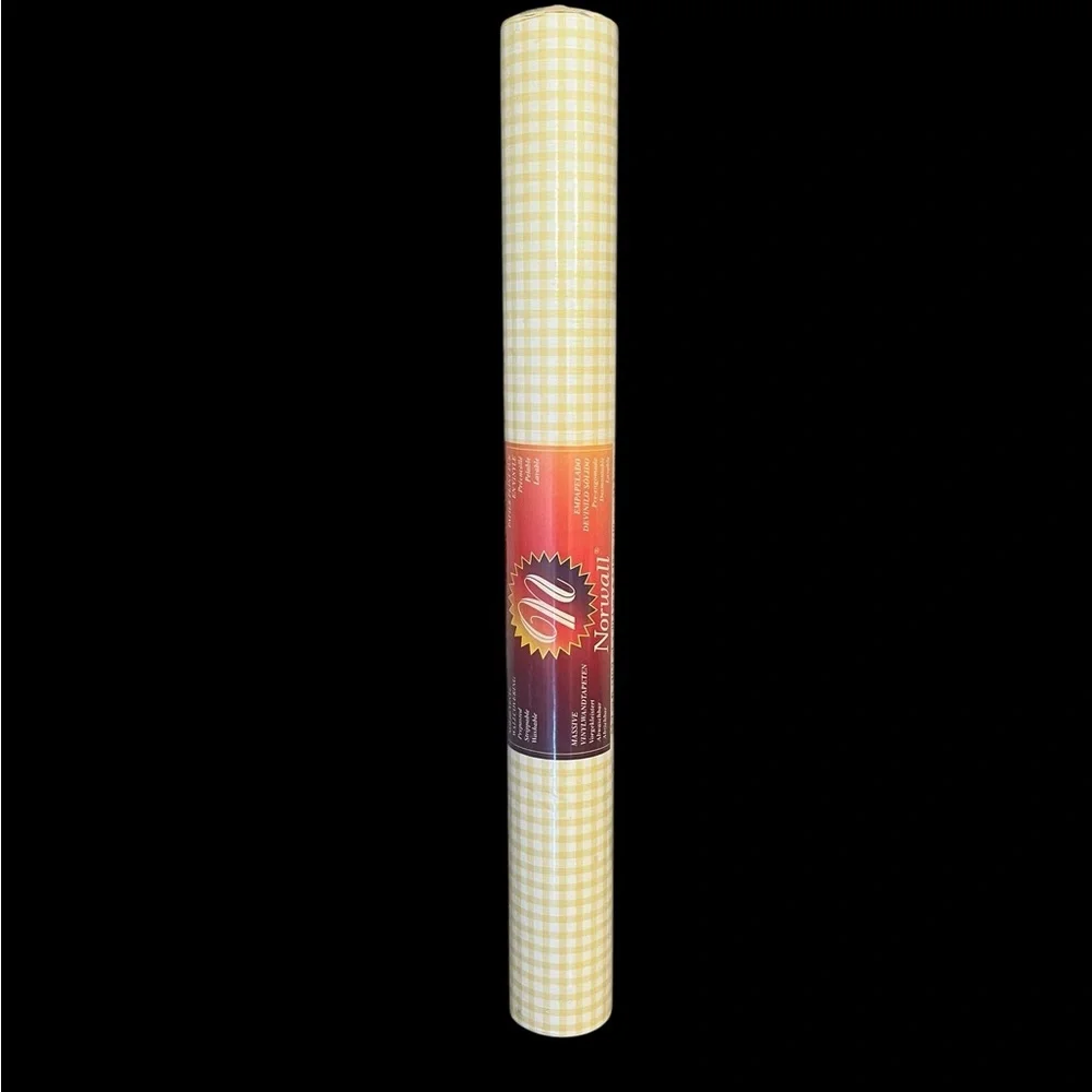 Vintage Norwall Yellow White Checked Gingham Vinyl Wallcovering 55 Sq Ft NEW